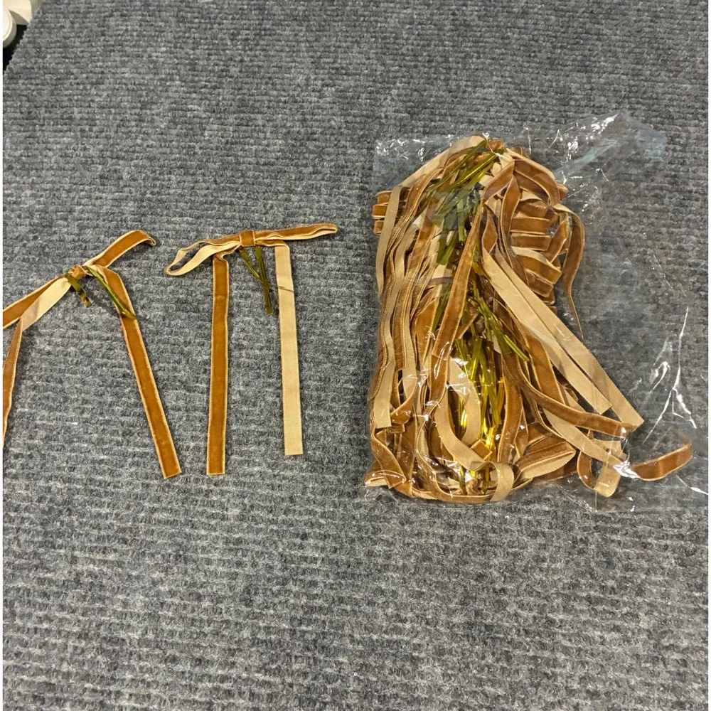 Korlon 30 Pcs Velvet Christmas Bows Caramel Tan Gold Twist Tie Tree Ornaments